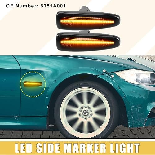 A ABSOPRO LED Side Marker Light 8351A001 Front Turn Signal Lights Fender Sidemarker Lamps for Mitsubishi Lancer 2008-2017 Black Lens Yellow LED Light 1 Pair thumbnail 2