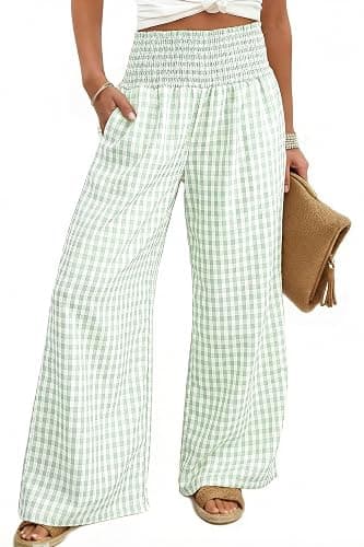 Dokotoo Womens Striped Gingham Pants 2026 Casual Pants Cute Comfy Bottoms with Pockets Plaid Outfits - Image 1