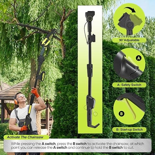 Saker Cordless Pole Saw and Mini Chainsaw,2-IN-1 Pole Chainsaw,Brushless Electric Pole Saw Battery Powered 6 Inch Chainsaw, 78.74 Inch Max Reach Tree Trimmer Pole Saw thumbnail 5