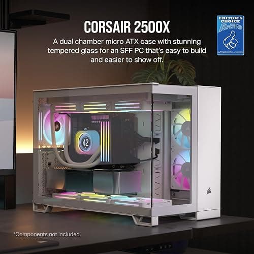 CORSAIR 2500X Small-Tower mATX Dual Chamber PC Case – Panoramic Tempered Glass – Reverse Connection Motherboard Compatible – No Fans Included – White thumbnail 2