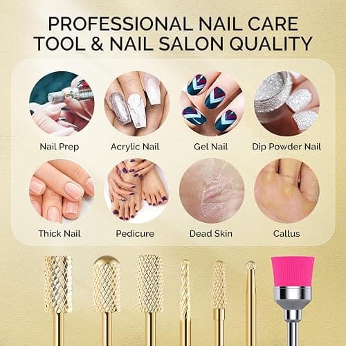 MelodySusie Nail Drill Bits Set, 7pcs Tungsten Carbide Nail Bits for Nail Drill E-file, 3/32 inch Bits Manicure Pedicure Remover Tools for Acrylic Gel Nails, Salon Home Nail Care Supplies, Gold thumbnail 6