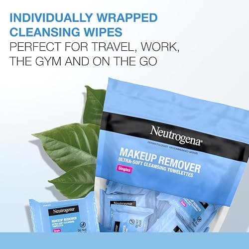 Neutrogena Makeup Remover Wipes, Daily Single Face Cleansing Towelettes, Makeup Removing Cleansing Wipes Removes Dirt & Oil, Alcohol-Free Face Towelettes, 20 ct thumbnail 2