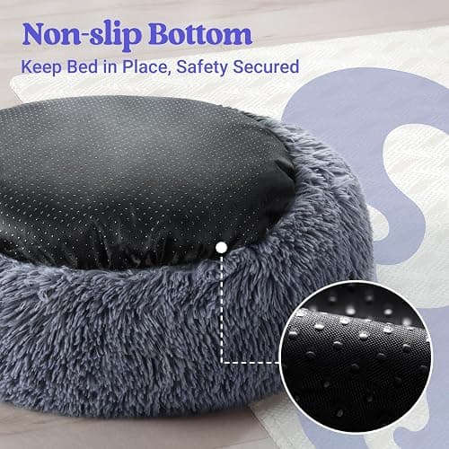 rabbitgoo Cat Beds for Indoor Cats, 20 inches Cat Bed Machine Washable, Fluffy Round Pet Bed Non-Slip, Calming Soft Plush Donut Cuddler Cushion Self Warming for Small Dogs Kittens, Dark Grey, Medium thumbnail 7