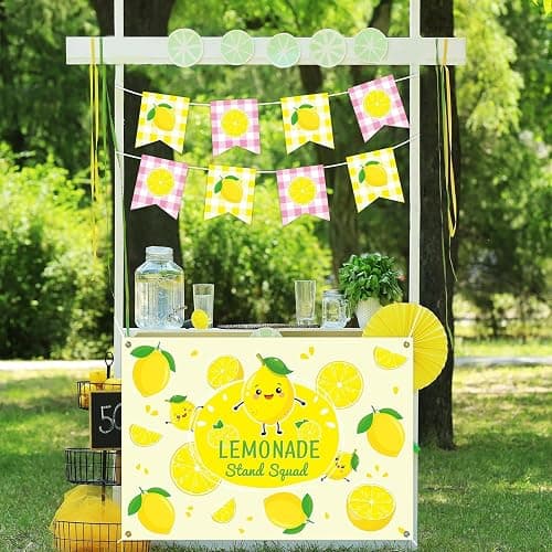 45 x 31 Inch Lemonade Stand Table Cloth and Hanging Banner Kit for Kids Lemon Party Supplies Lemonade Stand Backdrop Sign Lemon Cutout Centerpiece for Summer Beach Picnic Birthday Party Decorations thumbnail 5