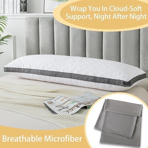 WhatsBedding Memory Foam Body Pillow with Removable Pillowcase-Fluffy Body Pillows for Adults -Large Long Bed Pillows for Sleeping - 20x54 inch, White thumbnail 5