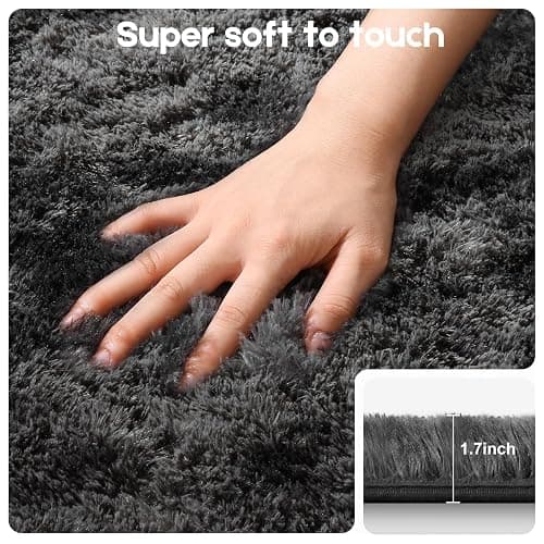 Mhyup 3x5 Rugs for Bedroom, Fluffy Small Area Rugs for Living Room, Soft Shag Fuzzy Carpet with 4 Non-Slip Stickers for Kids Boys and Girls Nursery Dorm Home Decor (Tie-Dyed Black Grey, 3ft x 5ft) thumbnail 3