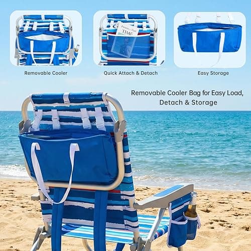 SUNNYFEEL Beach Chairs for Adults 2 Pack 5 Position Lay Flat, Portable Folding Backpack Beach Chair Heavy Duty with Cooler Bag, Cup Holder for Outdoor/Lawn/Picnic, Foldable Camping Chair thumbnail 9