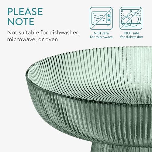 Navaris Glass Fruit Bowl - Decorative Fluted Colored Glass Bowl for Fruit Snacks Candy - 10.2" Diameter Table Centerpiece Dish - Green Tinted Glass - Green thumbnail 4