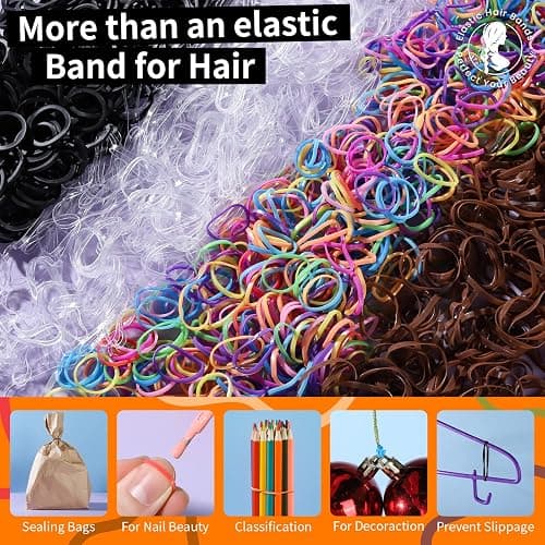 Teenitor Elastic Hair Bands, 2000pcs Hair Rubber Bands, Elastics for Hair, Small Hair Ties, Clear,Black,Brown and Color thumbnail 6