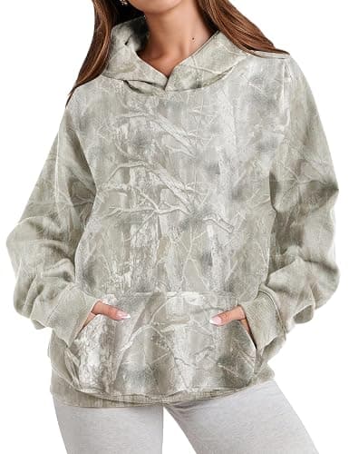 Anoumcy Camo Hoodie Womens Maple Leaf Fleece Hooded Sweatshirt Oversized Camouflage Hoodies For Women Trendy thumbnail 3