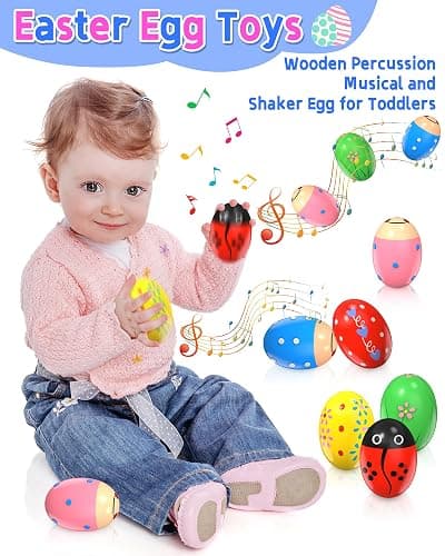 6 Pack Wooden Percussion Musical Shaker, Toddlers Stocking Stuffers, Baby Christmas Stocking Easter Basket Stuffers Egg Fillers Easter Gifts Montessori Toys for Kids Boys Girls thumbnail 3
