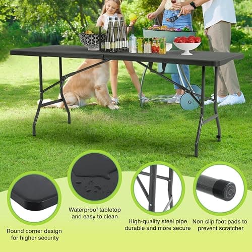 BestOffice Outdoor Folding Camping Table Plastic Table Portable Square Height Dining Table Perfect for Picnics,Parties,Party and Camping,Black thumbnail 6