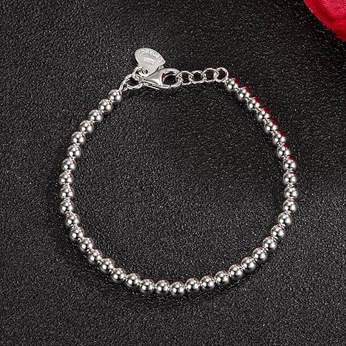 H&Beautimer 925 Sterling Silver 4-10MM Ball Chain Bracelet For Women's - Italian Handmade Bead Chain Bracelet 5''5.7''6.3''6.7''7.5''8''8.3''8.5''9 Inch Rose Gold Party Jewelry - 4MM Silver - 5 inches thumbnail 6