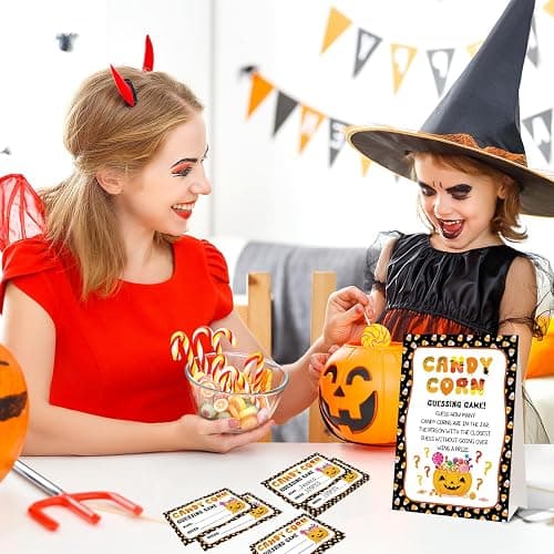 JUESMOS Halloween Party Game for Kids Adults, 50pcs Guessing Games Card | Guessing How Many Candy Game Cards for Halloween Party Decorations Baby Shower Games Favor thumbnail 2