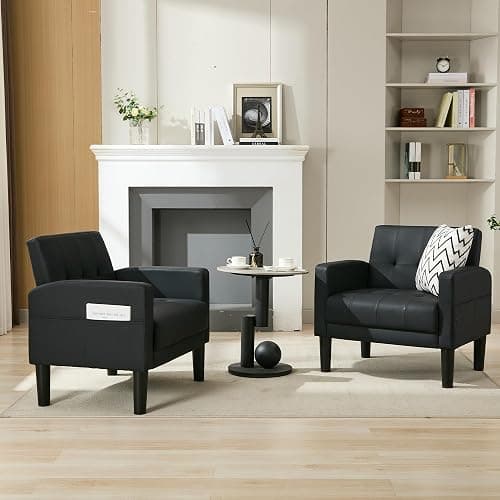 TYBOATLE Accent Chair Set of 2 Living Room Chairs Cozy Tufted Mid Century Modern Black Accent Chairs with Arms for Bedroom Comfy Reading Arm Chair Small Chairs for Small Spaces Office(2, Black) - 30.9inch-2 - Black thumbnail 9