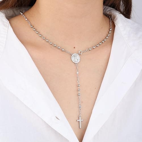 FEEL STYLE Virgin Mary Rosary Necklace for Women - 14K Gold Plated Y-Necklace for Women Cross Necklace Religious Jewelry thumbnail 3