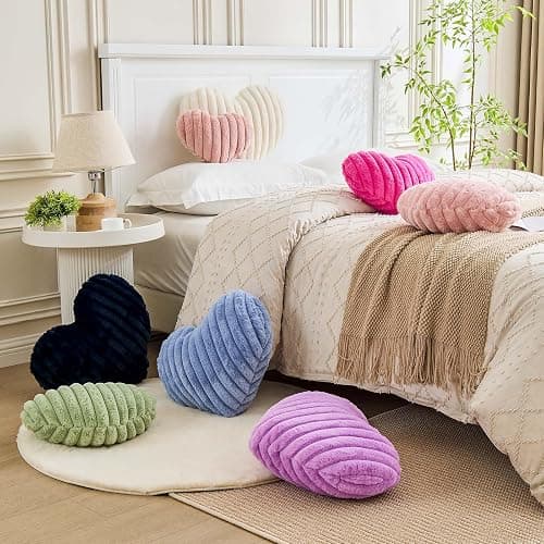 XVTRU Heart Pillows Heart Decorative Pillow Soft Fluffy Heart Shaped Dusty Pink Throw Pillows with Faux Rabbit Fur Aesthetic Room Decor Cute Small Pillow for Valentines Mother's Day thumbnail 7
