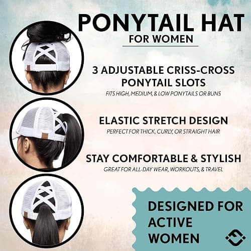 Funky Junque Ponytail Hat for Women - Baseball Cap with Adjustable Fit & High Pony Tail Criss Cross Back for Everyday Wear thumbnail 3