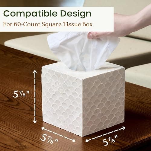 CHI AN HOME 5.8” Capiz Tissue Box Cover, Square Decorative Tissue Holder with Bottom Slider, Handmade Bathroom Accessories, Elegant White Cube for Vanity, Bedroom, Office & Coastal Décor (Natural) thumbnail 3