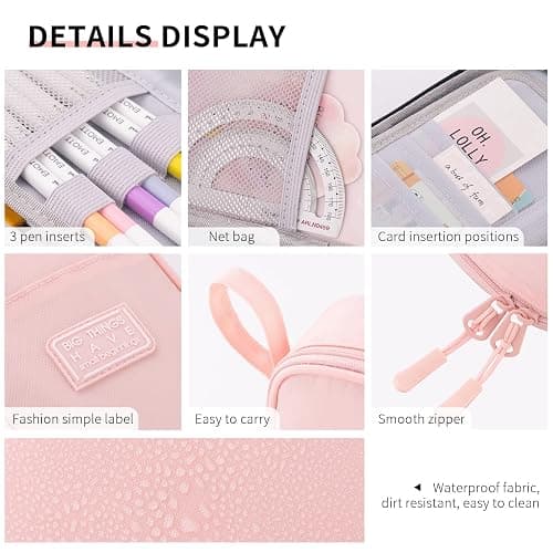 CICIMELON Durable Pencil Case Big Storage Pen Pouch Bag for School Supplies Office College Teen Girls Adults, Pink | Pen Pouch Bag, for School Supplies, Office, College, Adults, Pink thumbnail 5