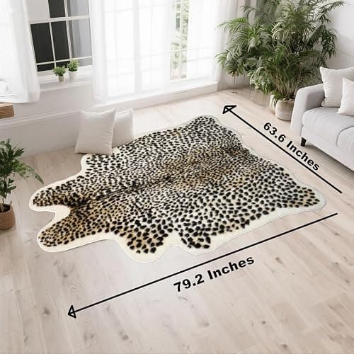 Leopard Rug Cheetah Rug Animals Printed Hide Mats Faux Fur Cowhide Skin Carpet for Home Office, Livingroom, Bedroom, 5.3ft x 6.6ft thumbnail 2