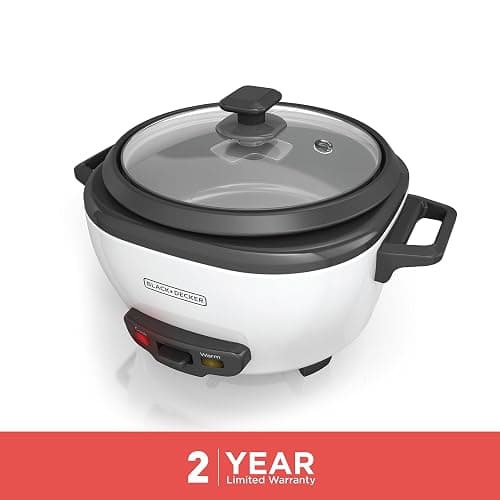 BLACK+DECKER Rice Cooker 6-Cup (Cooked) with Steaming Basket, Removable Non-Stick Bowl, White thumbnail 6