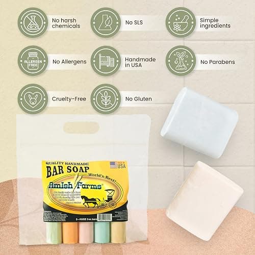 Amish Farms Soap Bar with All Natural Bentonite Clay | Made in USA, Vegan Moisturizing for Sensitive Skin | Women & Mens Face & Body Bath Soap for Shower | Clean Scent | 5 Ounce Each (5 Bars) thumbnail 6