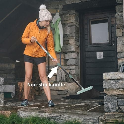 kelamayi Upgrade Broom and Dustpan Set, Large Size and with Long Handle, Upright,Ideal for Indoor Outdoor Garage Kitchen Room Office Lobby Use (Green) thumbnail 6