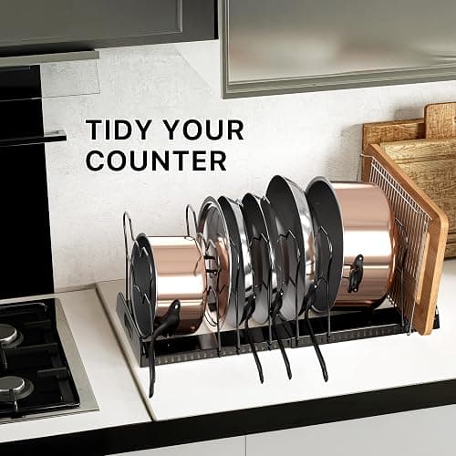 Simple Houseware Expandable Pan Organizer Rack, 10 Adjustable Compartments, Black - Kitchen Cabinet Organizer for Pots, Pans, Lids & Bakeware - Pantry & Countertop Storage thumbnail 8