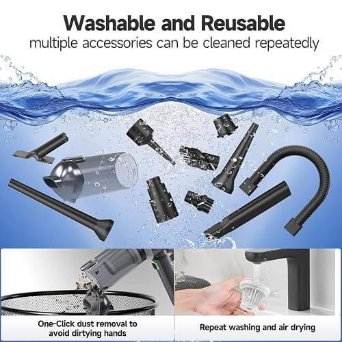 Ytnewin Car Vacuum Portable Cordless, Small Handheld Vacuum Cleaner with 24000PA High Power Suction, Mini Vacuum Cordless Rechargeable with One-Touch Empty, 10-in-1 Hand Vac for Car Home Office Dust thumbnail 7