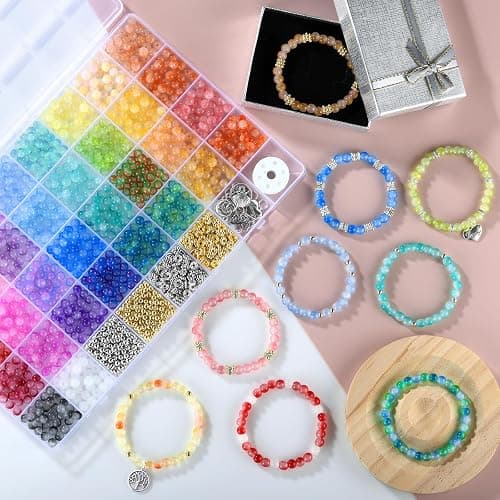Funtopia 6mm Glass Beads Bracelet Making Kit, 1396pcs Gradient Glass Beads | 34 Colors Crystal Round Beads for Jewelry Making Bracelets DIY Crafts with Spacer Beads and Charms thumbnail 4