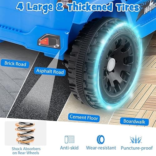 Costzon 12V Kids Ride on Car Truck with Remote Control (Blue, 34"×23"×21") | Foldable Mirrors, 3 Speeds, LED Lights, Music & Horn, Battery Powered Electric  Vehicle for Toddlers, Ride on Toys thumbnail 9