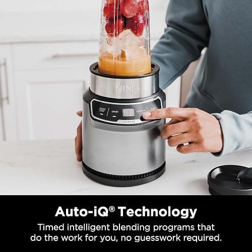 Ninja | Blender | Nutri Pro | Single Serve | For Smoothies, Salsa, Shakes and Frozen Drinks | Includes 2 Smoothie Cups & Lids | Crushes Ice, Fruit & Veggies |Silver | BN401 thumbnail 2