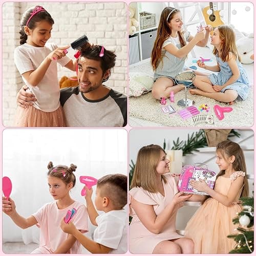 Gifts2U Hair Salon Toys for Girls, Girl Beauty Salon Playset Pretend Hair Styling Set with Blow Dryer, Barber Costume Apron, Scissors Styling Manu, Fake Money and Functional Stylist Accessories. thumbnail 6
