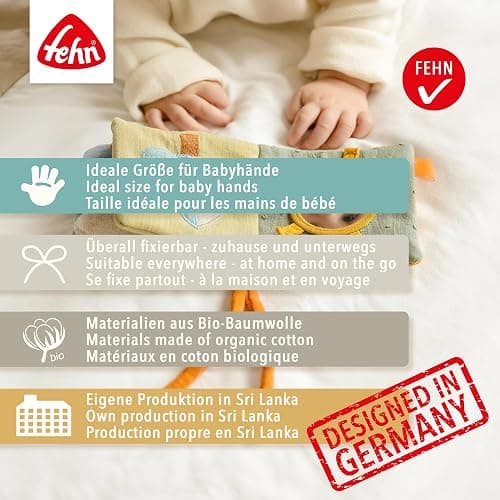 Fehn Stoffbuch Schaf Natur – Bilderbuch mit Bio-Baumwolle aus kontrolliertem Anbau (KBA) – fördert Sinne & Motorik – der ideale Begleiter für zuhause & unterwegs – für Babys ab Geburt - Schaf NATUR thumbnail 6