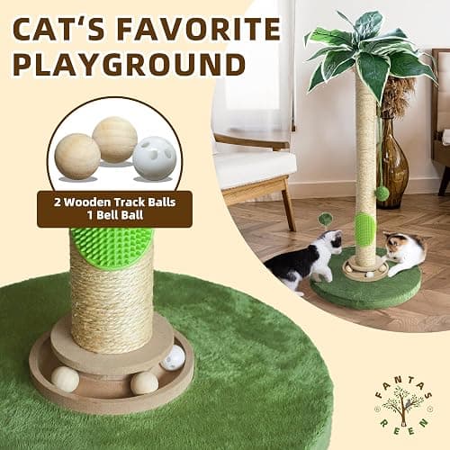 Fantasreen Cat Scratching Post 33'' Cat Scratcher Tall Scratching Posts for Indoor Cats with Cat Toy and Interactive Ball Self Groomer for Kittens Adults Cats thumbnail 4