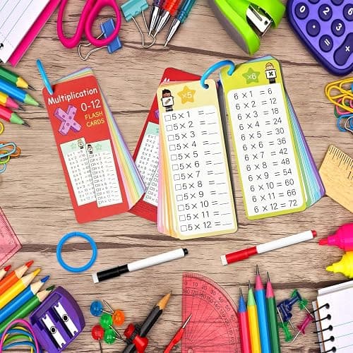 Kiadekoce Multiplication Flash Cards 0-12, 15PCS Times Table Flash Cards Chart, with Dry Erase Markers Sorting Ring, 1st, 2nd, 3rd Grades Educational Math Multiplication Game for Kids Classroom Home - A-Multiplication thumbnail 2