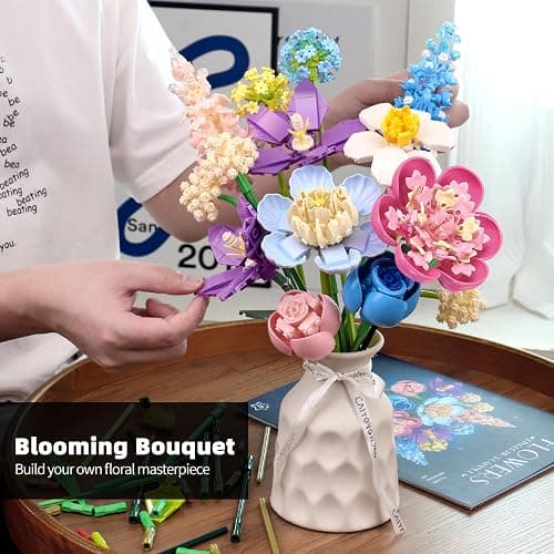 SUNHABI Flower Building Set for Adults Flower Bouquet Botanical Collection Unique Home Décor or Office Décor Great Gift for Her and Him (VASE NOT Included) thumbnail 2