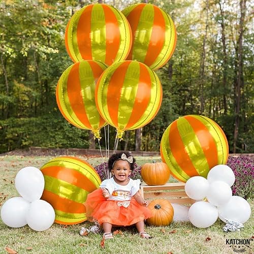 KatchOn, Orange and Gold Balloons - 22 Inch, Pack of 6 | Carnival Foil Balloons Striped, Orange Foil Balloons | Gold Striped Balloons, Striped Foil Balloons Orange, Carnival Theme Party Decorations thumbnail 6