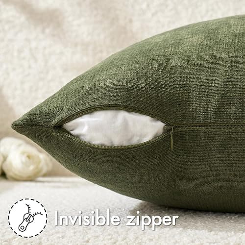MIULEE Olive Green Couch Pillow Covers 18x18 Inch, Set of 2 Soft Chenille Decorative Throw Pillow Covers Farmhouse for Sofa Living Room Bed thumbnail 5