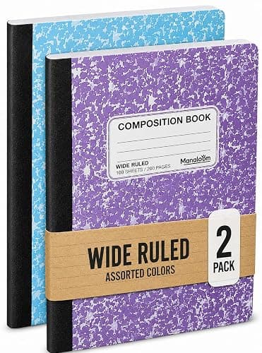 Manaloom Hardcover Wide Ruled Composition Notebook – Bright Colors, 100 Sheets, 200 Pages, 9.75 x 7.5 in – For School, Office, Note-Taking – 2 Pack - Image 1