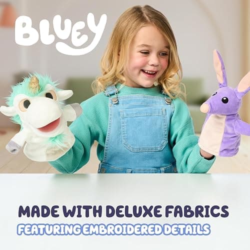 Bluey Unicorse & Bob Bilby Hand Puppet Plush Toys, 8-9”, 2-Pack | Soft deluxe fabric, embroidered details, perfect for toddler hands, imaginative play, Bluey toddler toys, Amazon exclusive thumbnail 6