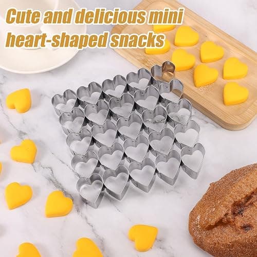 Tinoaly Heart Cookie Cutter, 25 Cavity Small Heart Shaped Cracker Cutter Stainless Steel Biscuit Molds for Baking Dessert Making Tool for Home Cake Shop Restaurants, 1.14x1.06 Inch per Size thumbnail 6
