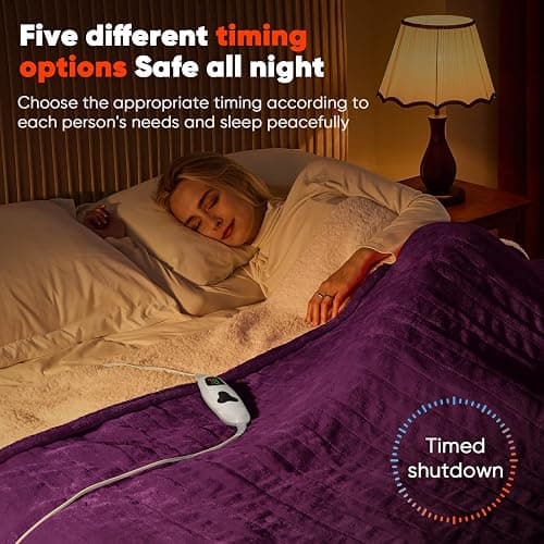 greenoak Heated Blanket Electric Throw 50"X60", Heating Blanket with 10 Heat Levels 8 Hours Auto-Off,Fleece Soft Blanket,Christmas Birthday Gifts for Mom, Taro Purple thumbnail 6