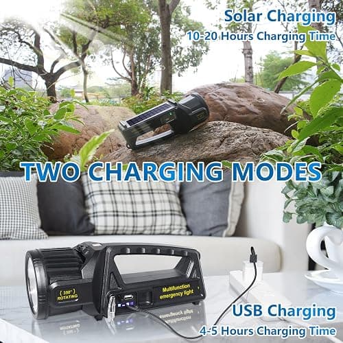 JSKNB Spotlight 3000000 Lumens, 9 Modes Rechargeable Led Spotlight Flashlight with 350° Rotate Head, Super Bright Spot Lights Outdoor Handheld, IPX6 Waterproof Solar Flashlight As Seen on TV, XX-Large thumbnail 5