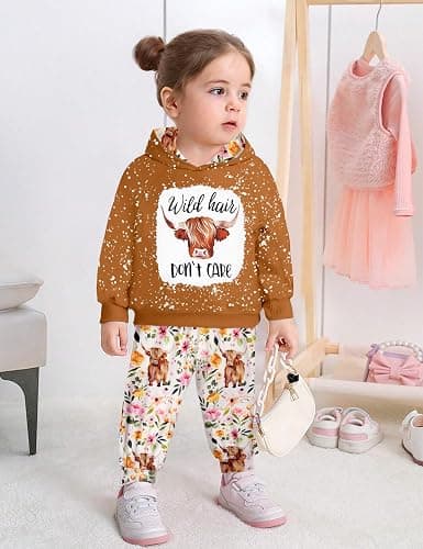KANGKANG Toddler Baby Girl Clothes Hoodie Sweatshirts Print Pants 2 Piece Outfits Cute Fall Winter Clothing Set thumbnail 2