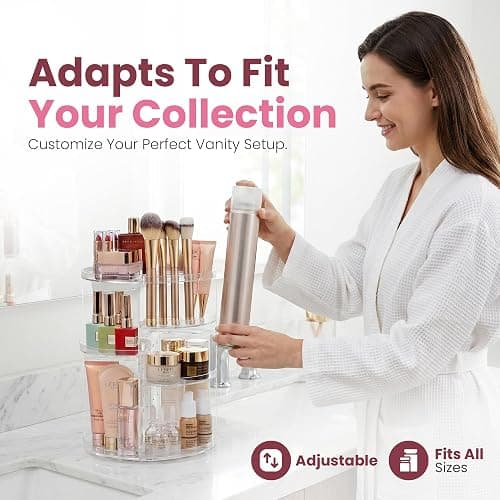 Masirs 360 Rotating Makeup Organizer Countertop - Adjustable Shelf Height - The Perfect Round Spinning Cosmetic Organizer for Bedroom Dresser or Vanity Countertop Storage (Clear) thumbnail 4