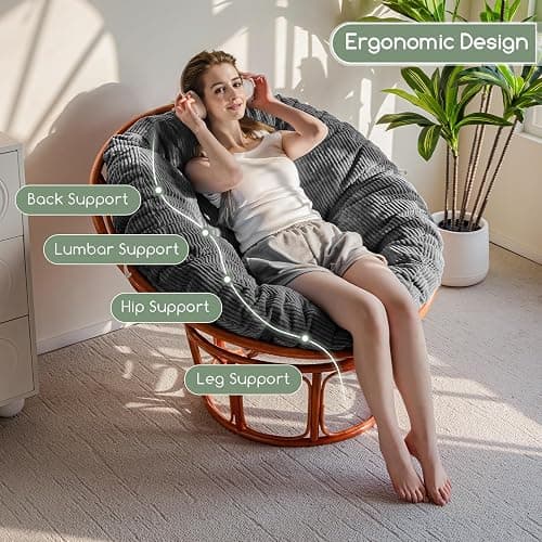 HIGOGOGO Papasan Chair Cushion with Corduroy Cover (Without Chair), 48 x 48 Inch Supportive Cushion, Overstuffed Chair Cushion,Dark Grey thumbnail 7