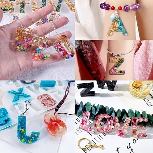 ZQYSING Alphabet Molds, Large Reversed Letter Number Alphabet Silicone Molds with Hole for Epoxy Resin Casting Keychain Jewelry Pendant Gift Making thumbnail 4