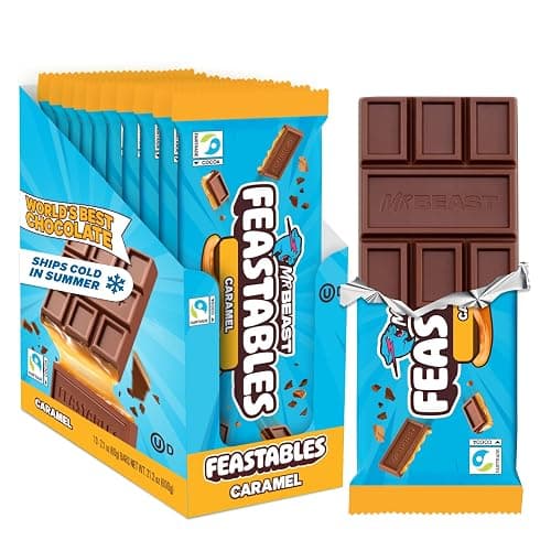 MrBeast Feastables Caramel Chocolate Bar, King Size, 10 Ct, Fairtrade Cocoa - Image 1